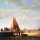 providing a tall ship at anchor - Hermanus Koekkoek